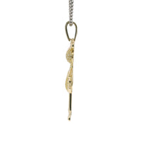 14KT Gold Charm White CZ Stones Pink Panther with Black CZ Eyes and White CZ Stones Bell