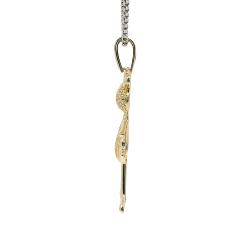 14KT Gold Charm White CZ Stones Pink Panther with Black CZ Eyes and White CZ Stones Bell
