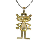 14KT Gold Charm White CZ Stones Pink Panther with Black CZ Eyes and White CZ Stones Bell