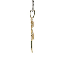 14KT Gold Charm White CZ Stones Pink Panther with Black CZ Eyes and White CZ Stones Bell