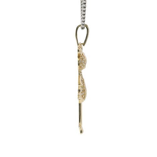 14KT Gold Charm White CZ Stones Pink Panther with Black CZ Eyes and White CZ Stones Bell