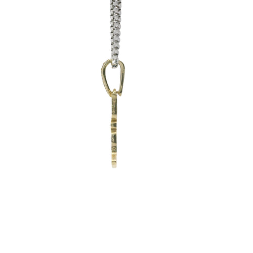 14KT Gold Charm White CZ Stones Cat with Pink CZ Eyes, Black Collar, and White CZ Stones Bell