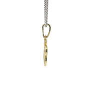 14KT Gold Charm White CZ Stones Cat with Pink CZ Eyes, Black Collar, and White CZ Stones Bell