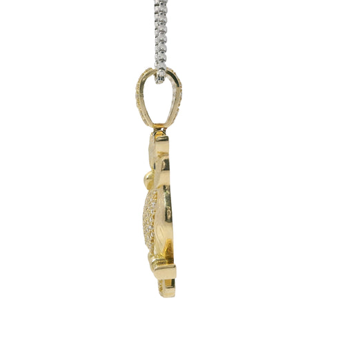 14KT Gold Charm Medium 3D Owl Flat Back with Black Eyes and White CZ Stone Body and Bell