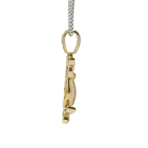 14KT Gold Charm Medium 3D Owl Flat Back with Black Eyes and White CZ Stone Body and Bell