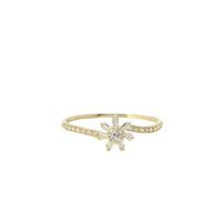 14KT Gold Ring Women's Light Weight White CZ Stone Snowflake Center with White CZ Stone Band