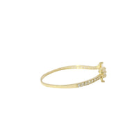 14KT Gold Ring Women's Light Weight White CZ Stone Snowflake Center with White CZ Stone Band