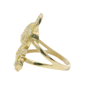 14KT Gold Ring Women's 3D Jumbo Labubu with White CZ Stones Body and Plain Split Band
