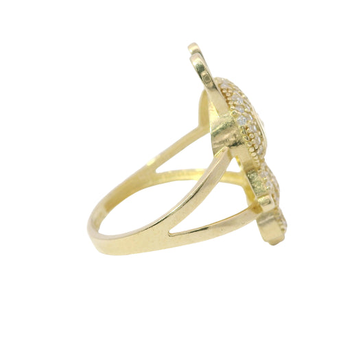 14KT Gold Ring Women's 3D Jumbo Labubu with White CZ Stones Body and Plain Split Band