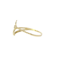 14KT Gold Ring Women's Light Weight Four Petal Flower Center with Three White CZ Stones Petals and White CZ Stones Bypass Band