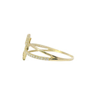 14KT Gold Ring Women's Light Weight White CZ Stones Center Band with Square Flower White CZ Stones Bypass Ends