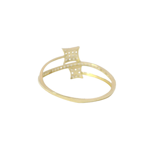 14KT Gold Ring Women's Light Weight White CZ Stones Center Band with Square Flower White CZ Stones Bypass Ends