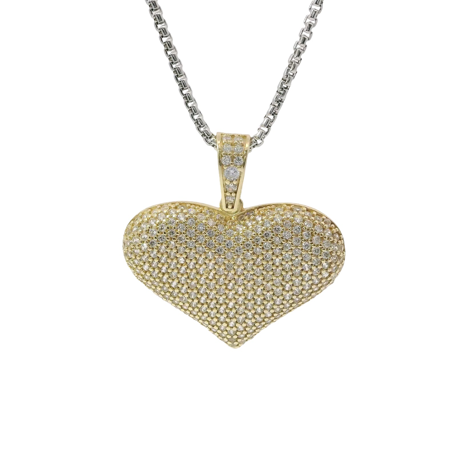 14KT Gold Charm Medium White CZ Stones Heart with White CZ Stones Bell