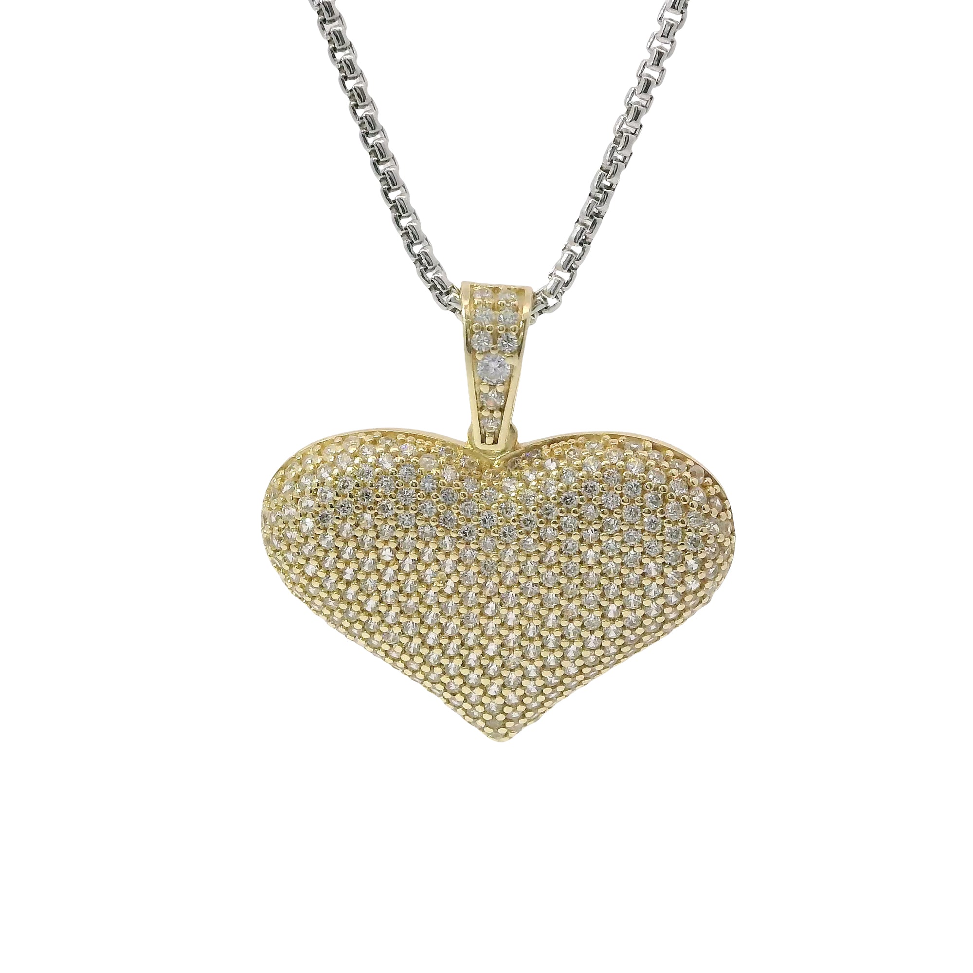14KT Gold Charm Medium White CZ Stones Heart with White CZ Stones Bell