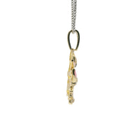 14KT Gold Charm Large Lilo and Stich with Enamel Highlights and White CZ Stone Body and Bell