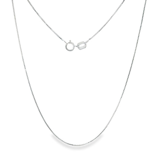 14KT White Gold Solid Thin Chain Box Link with Pinwheel Clasp .5mm