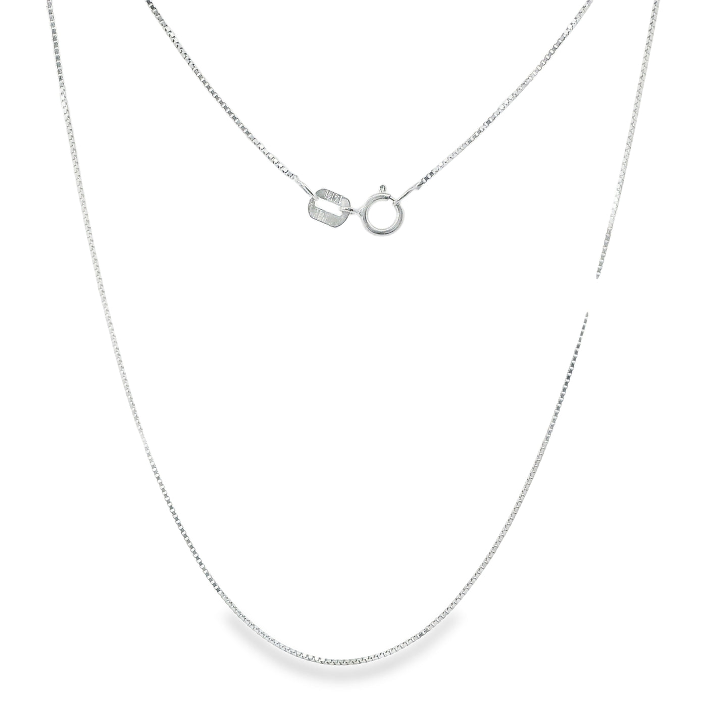 14KT White Gold Solid Thin Chain Box Link with Pinwheel Clasp .5mm