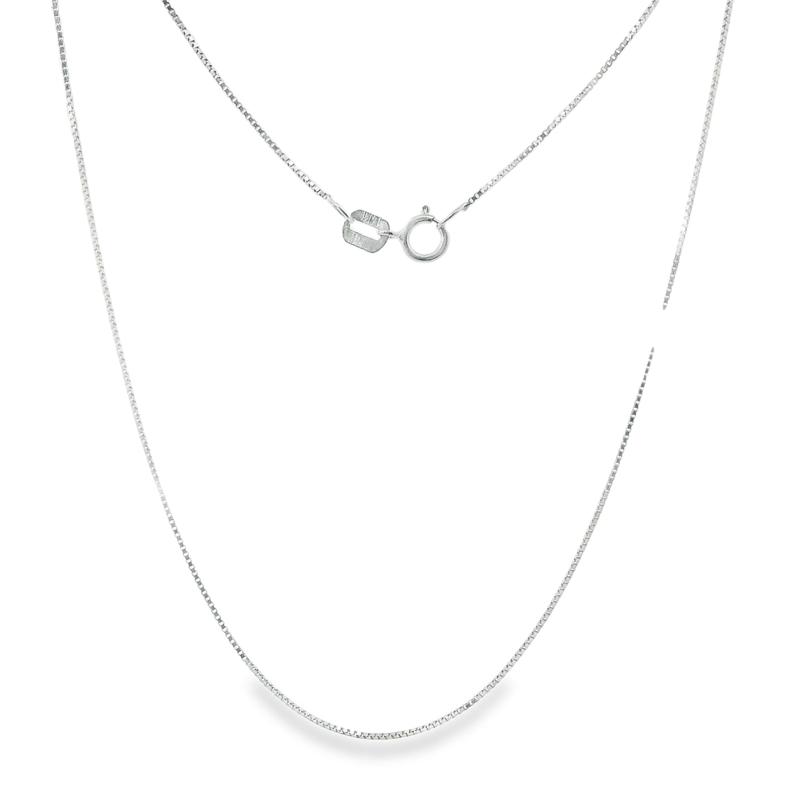 14KT White Gold Solid Thin Chain Box Link with Pinwheel Clasp .5mm