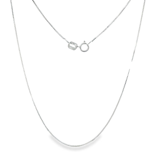 14KT White Gold Solid Thin Chain Box Link with Pinwheel Clasp .5mm