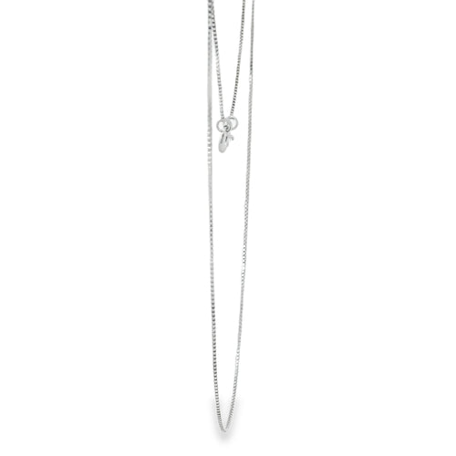 14KT White Gold Solid Thin Chain Box Link with Pinwheel Clasp .5mm