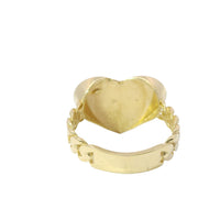 14KT Gold Ring Women's Wide Engravable Heart with Greek Border and Cuban Link Band