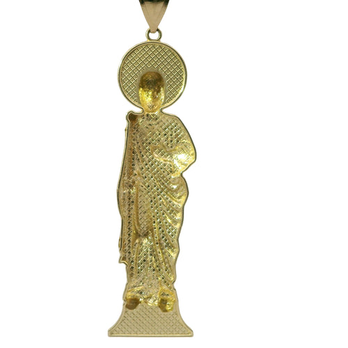 14KT Gold Charm Large Two Tone "St. Jude" Name Plate St Jude Figure with Plain Bell