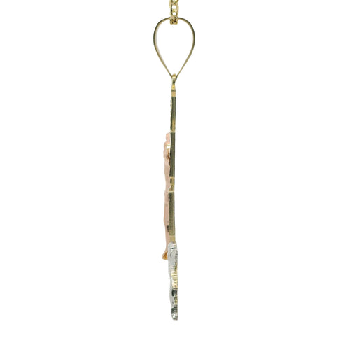 14KT Gold Charm Extra Large Tri Tone Caravaca Crucifix Cross with Plain Bell