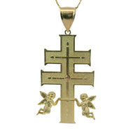 14KT Gold Charm Extra Large Tri Tone Caravaca Crucifix Cross with Plain Bell
