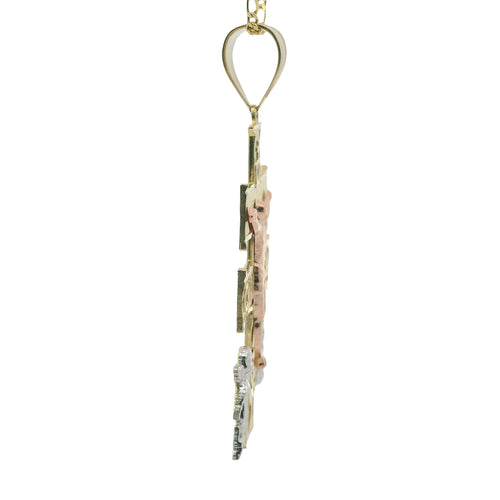 14KT Gold Charm Extra Large Tri Tone Caravaca Crucifix Cross with Plain Bell
