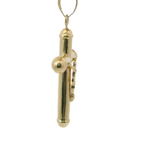 14KT Gold Charm Extra Large Hollow Tube Crossed Center Crucifix Cross Rounded Ends with Plain Bell