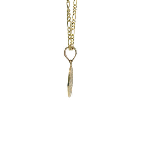 14KT Gold Charm Extra Small Two Tone Oval St Benedict Coin with Plain Bell