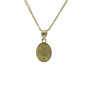 14KT Gold Charm Extra Small Two Tone Oval St Benedict Coin with Plain Bell