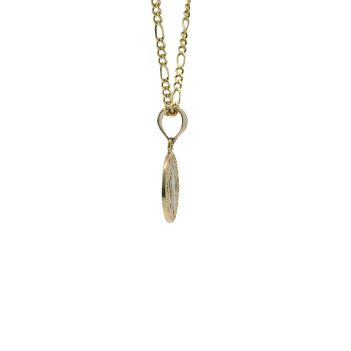 14KT Gold Charm Extra Small Two Tone Oval St Benedict Coin with Plain Bell