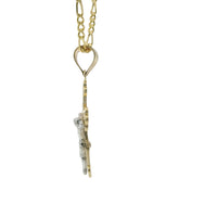 14KT Gold Charm Extra Small Two Tone Swirl Center Club Ends Crucifix Cross with Plain Bell
