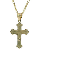 14KT Gold Charm Extra Small Two Tone Swirl Center Club Ends Crucifix Cross with Plain Bell