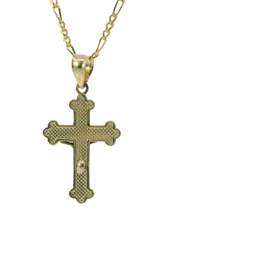 14KT Gold Charm Extra Small Two Tone Swirl Center Club Ends Crucifix Cross with Plain Bell