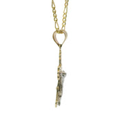 14KT Gold Charm Extra Small Two Tone Swirl Center Club Ends Crucifix Cross with Plain Bell