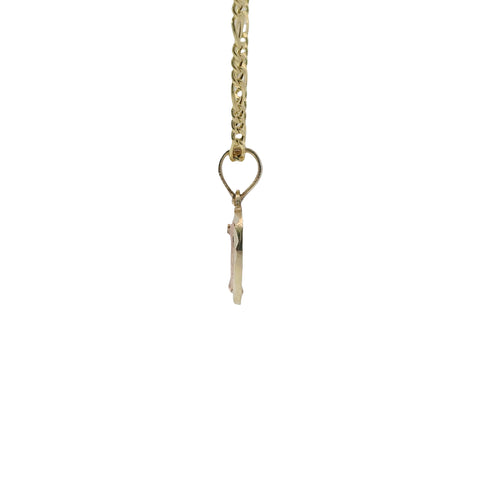 14KT Gold Charm Extra Small Two Tone Open Swirl Heart with Diamond Cut Border and Plain Bell