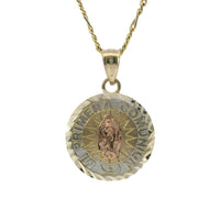 14KT Gold Charm Extra Small Tri Tone "Mi Primera Communion" Communion Coin with Diamond Cut Edge and Plain Bell