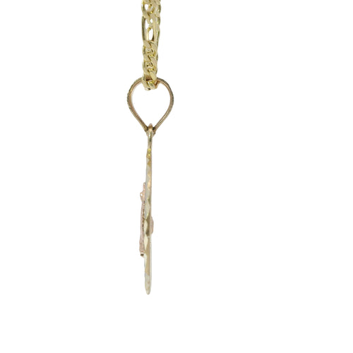 14KT Gold Charm Extra Small Tri Tone "Mi Primera Communion" Communion Coin with Diamond Cut Edge and Plain Bell