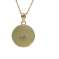 14KT Gold Charm Extra Small Tri Tone "Mi Primera Communion" Communion Coin with Diamond Cut Edge and Plain Bell