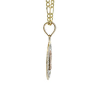 14KT Gold Charm Extra Small Tri Tone "Mi Primera Communion" Communion Coin with Diamond Cut Edge and Plain Bell